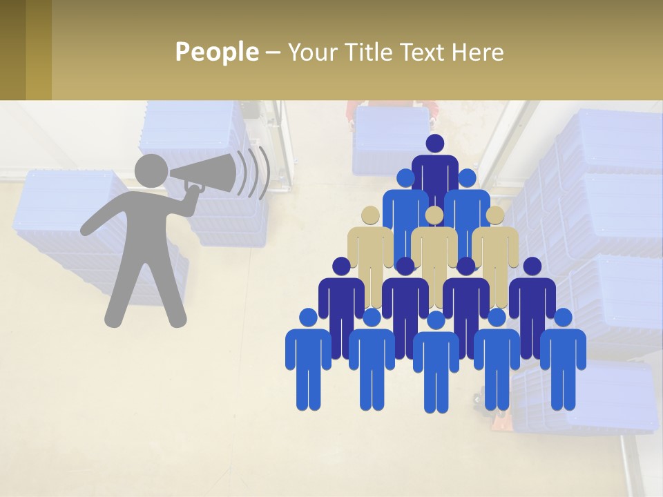A Man In A Red Jacket Is Standing Next To A Bunch Of Blue Crates PowerPoint Template