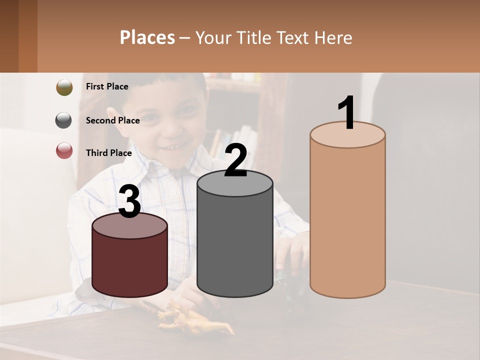 A Young Boy Sitting At A Table With A Toy PowerPoint Template