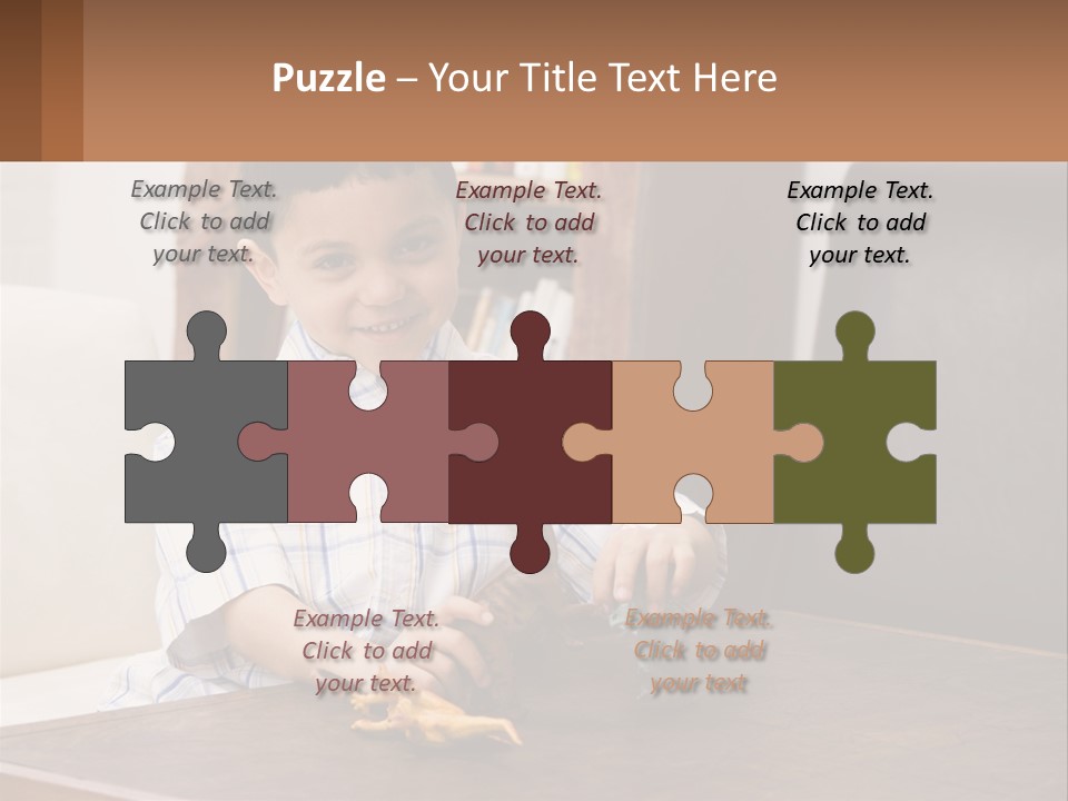 A Young Boy Sitting At A Table With A Toy PowerPoint Template