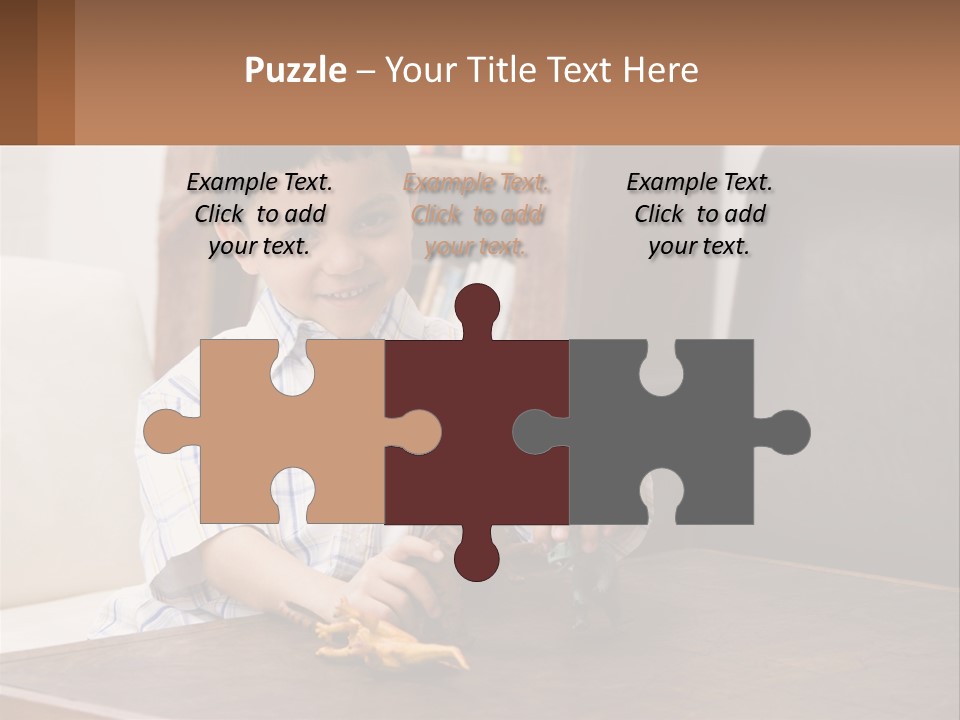A Young Boy Sitting At A Table With A Toy PowerPoint Template