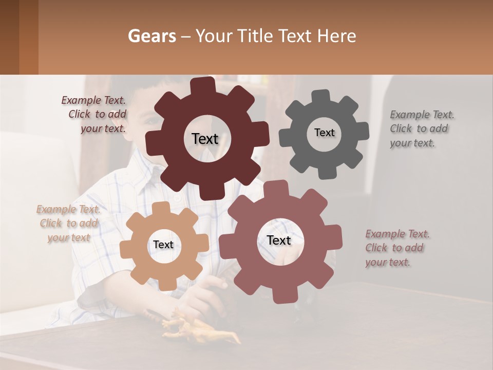 A Young Boy Sitting At A Table With A Toy PowerPoint Template