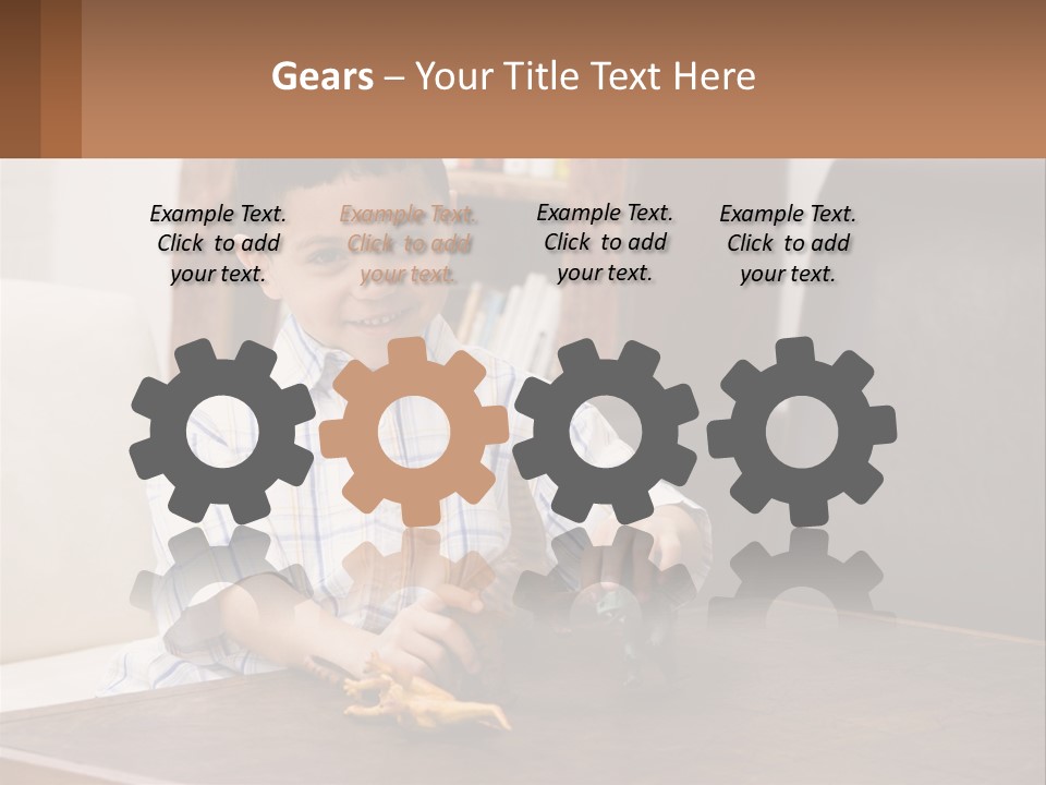 A Young Boy Sitting At A Table With A Toy PowerPoint Template