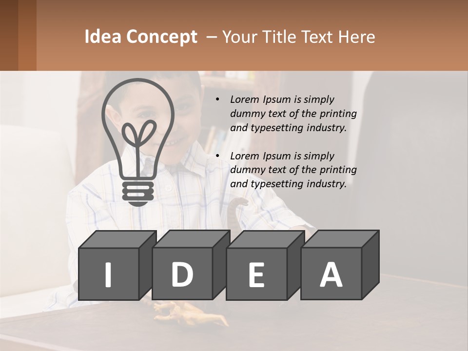 A Young Boy Sitting At A Table With A Toy PowerPoint Template