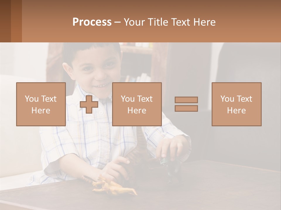 A Young Boy Sitting At A Table With A Toy PowerPoint Template
