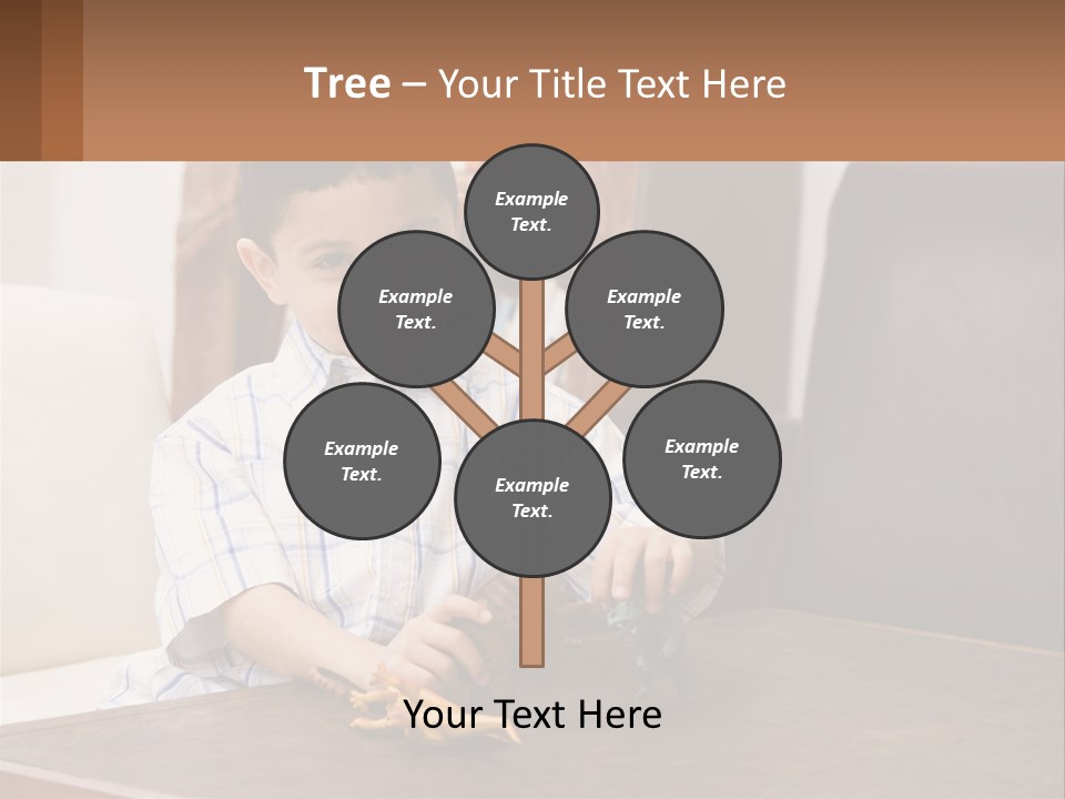 A Young Boy Sitting At A Table With A Toy PowerPoint Template