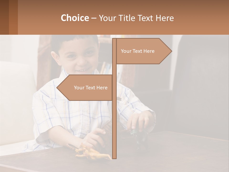 A Young Boy Sitting At A Table With A Toy PowerPoint Template
