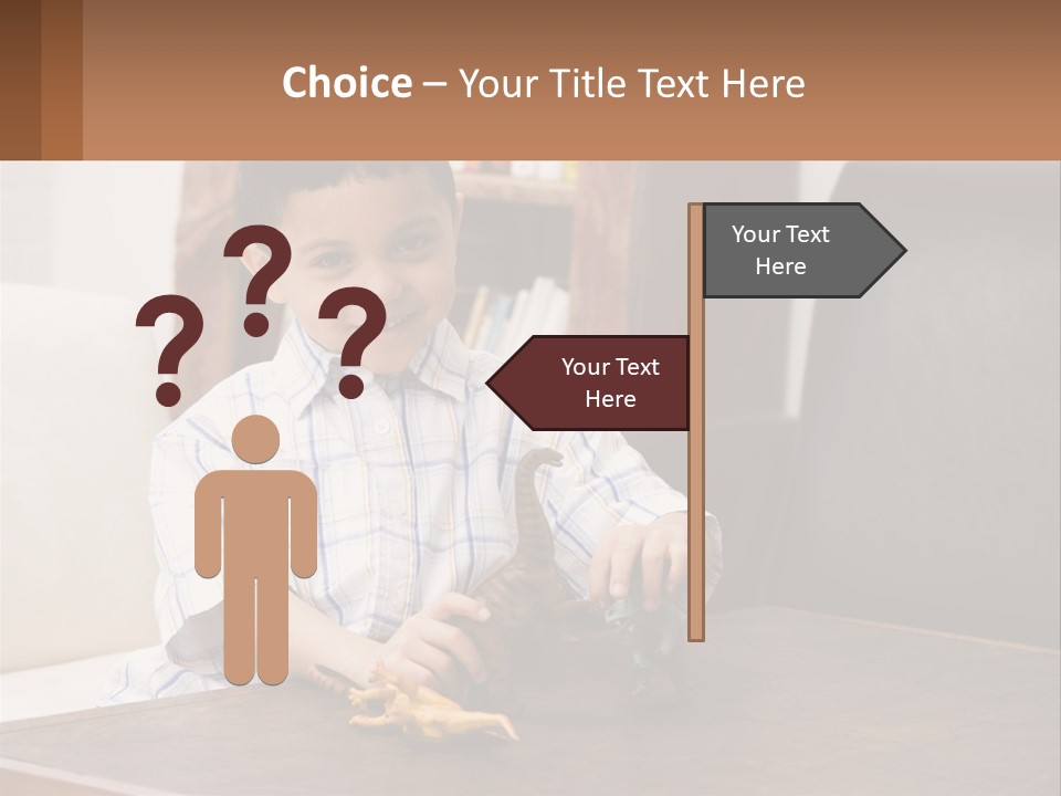 A Young Boy Sitting At A Table With A Toy PowerPoint Template