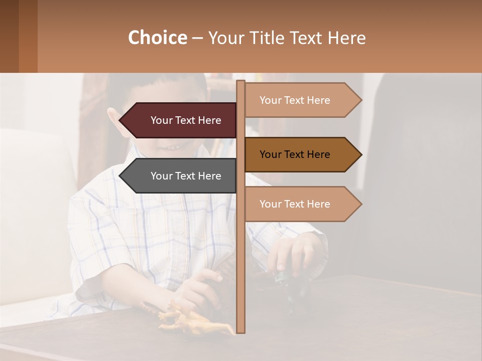 A Young Boy Sitting At A Table With A Toy PowerPoint Template