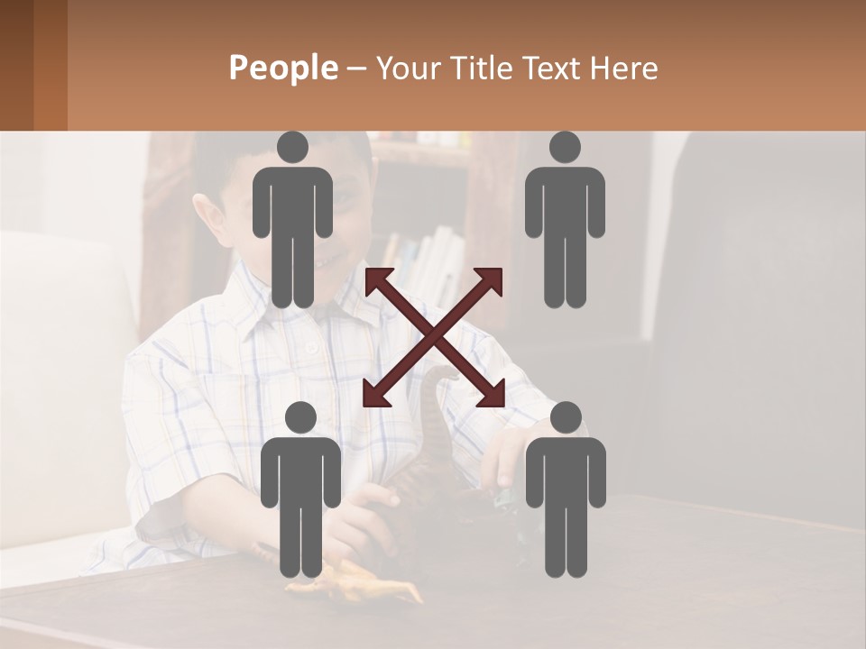 A Young Boy Sitting At A Table With A Toy PowerPoint Template