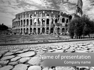 A Black And White Photo Of A Roman Collision PowerPoint Template