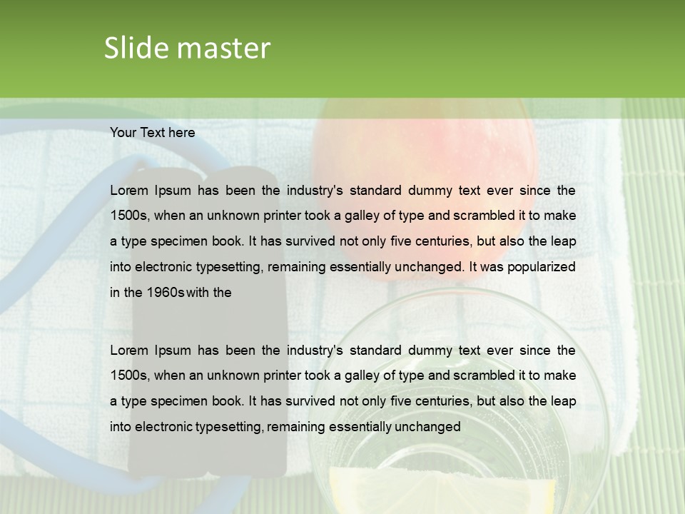 A Glass Of Water, Lemon, And A Piece Of Fruit On A Mat PowerPoint Template