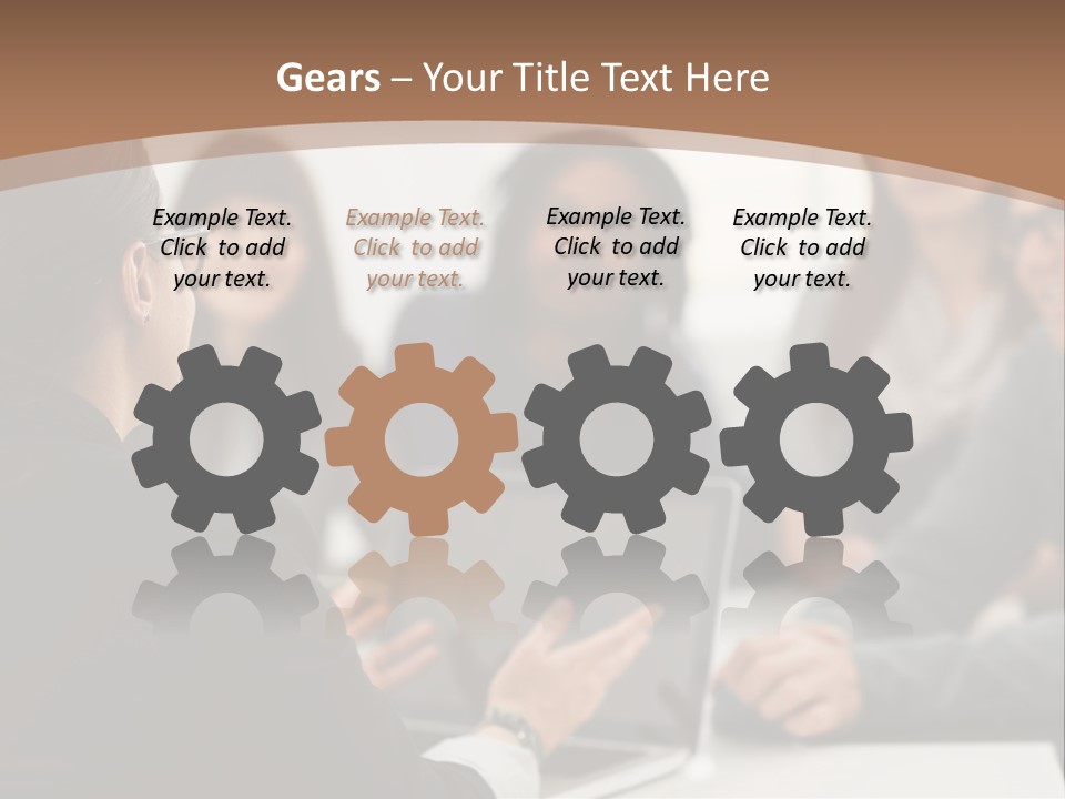 A Group Of People Sitting At A Table With A Laptop PowerPoint Template