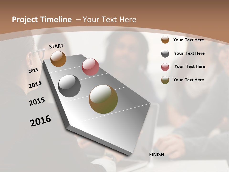 A Group Of People Sitting At A Table With A Laptop PowerPoint Template