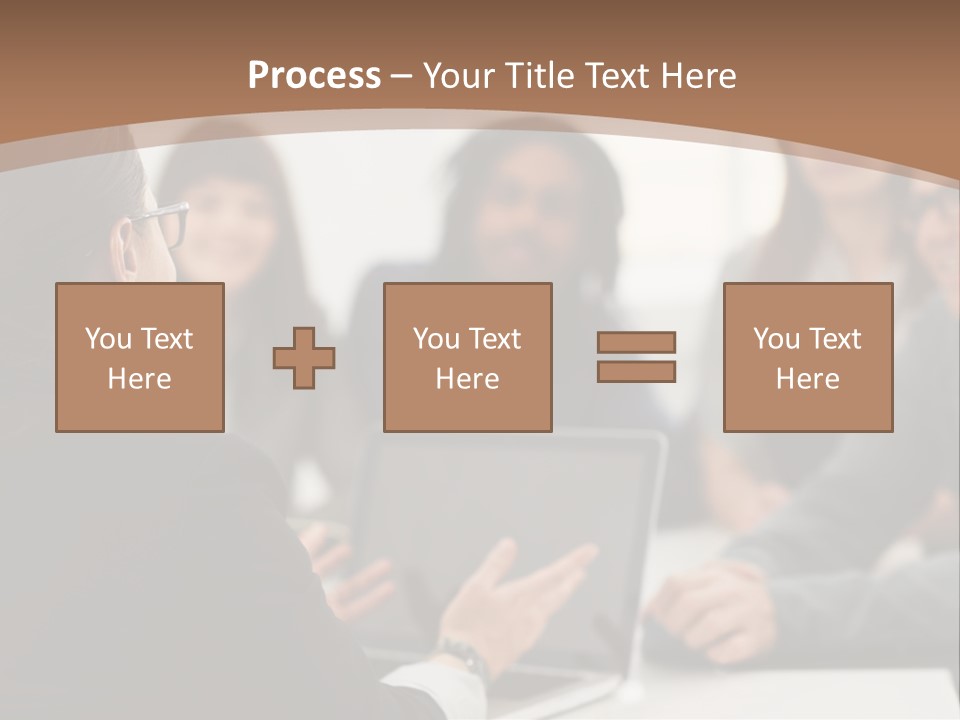 A Group Of People Sitting At A Table With A Laptop PowerPoint Template