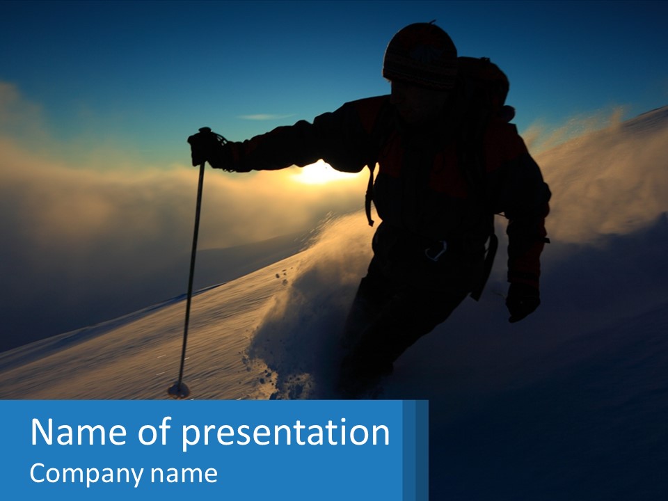 A Person Skiing Down A Mountain With The Sun In The Background PowerPoint Template