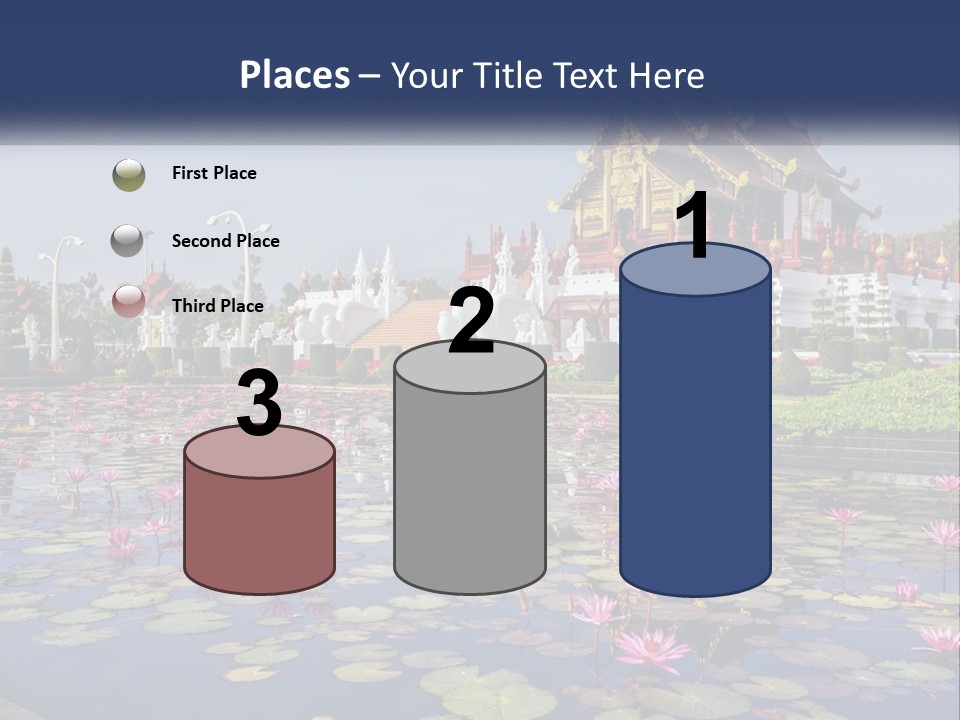 A Large Building With Lots Of Water Lilies In Front Of It PowerPoint Template