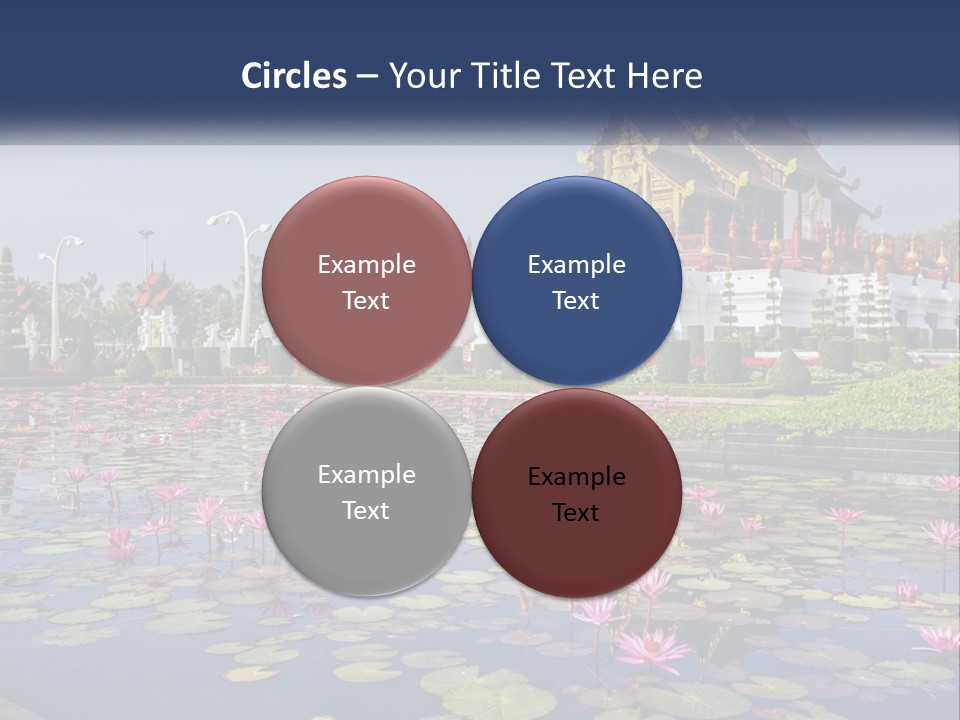 A Large Building With Lots Of Water Lilies In Front Of It PowerPoint Template