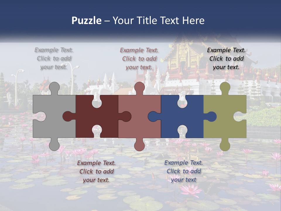 A Large Building With Lots Of Water Lilies In Front Of It PowerPoint Template