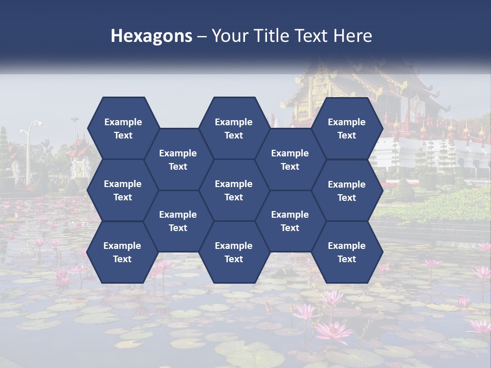 A Large Building With Lots Of Water Lilies In Front Of It PowerPoint Template