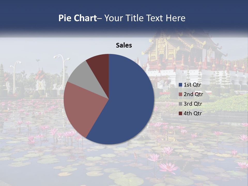 A Large Building With Lots Of Water Lilies In Front Of It PowerPoint Template