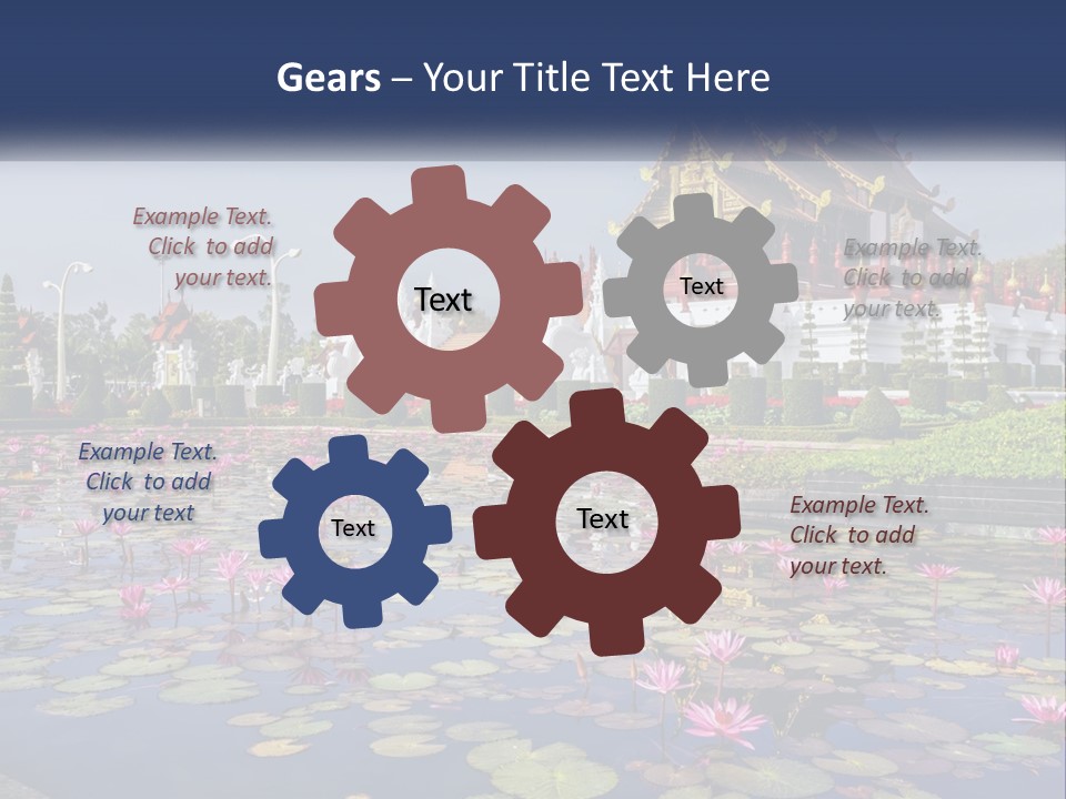 A Large Building With Lots Of Water Lilies In Front Of It PowerPoint Template
