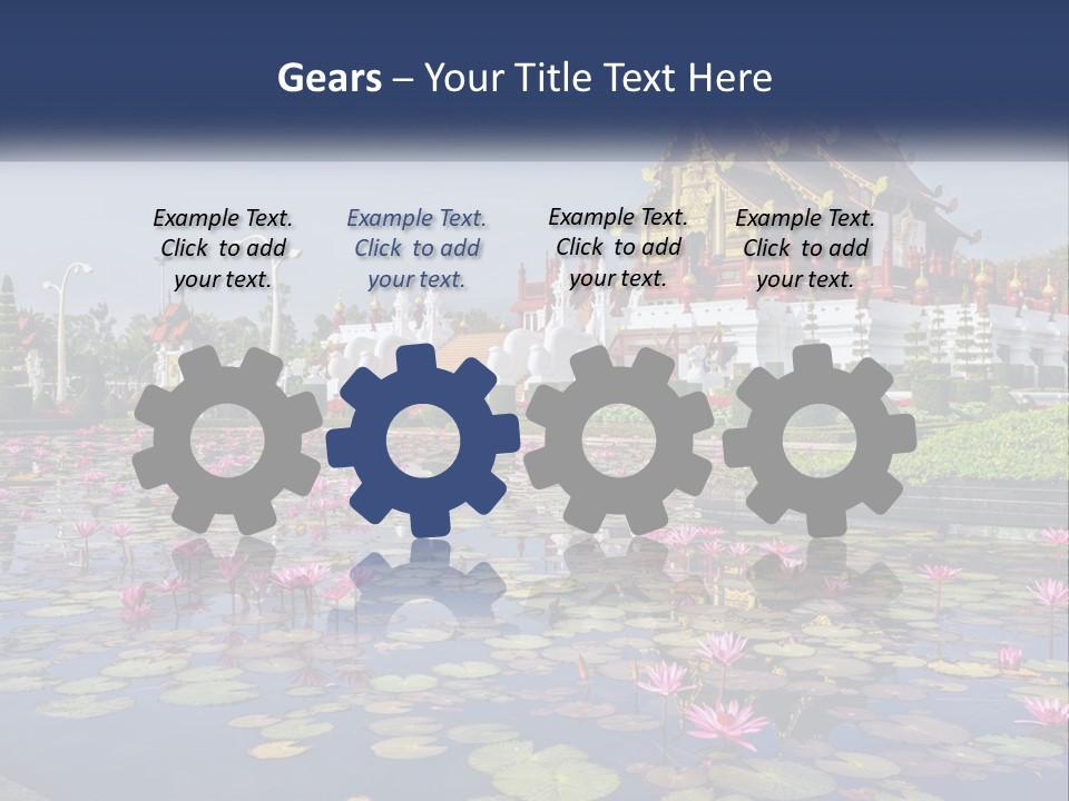 A Large Building With Lots Of Water Lilies In Front Of It PowerPoint Template