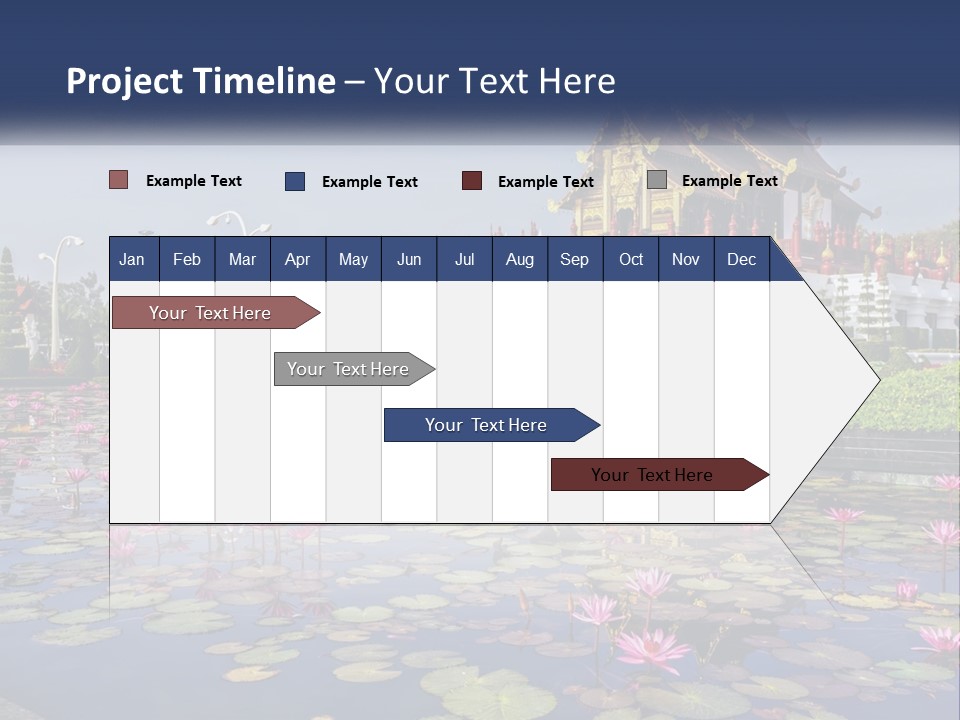 A Large Building With Lots Of Water Lilies In Front Of It PowerPoint Template