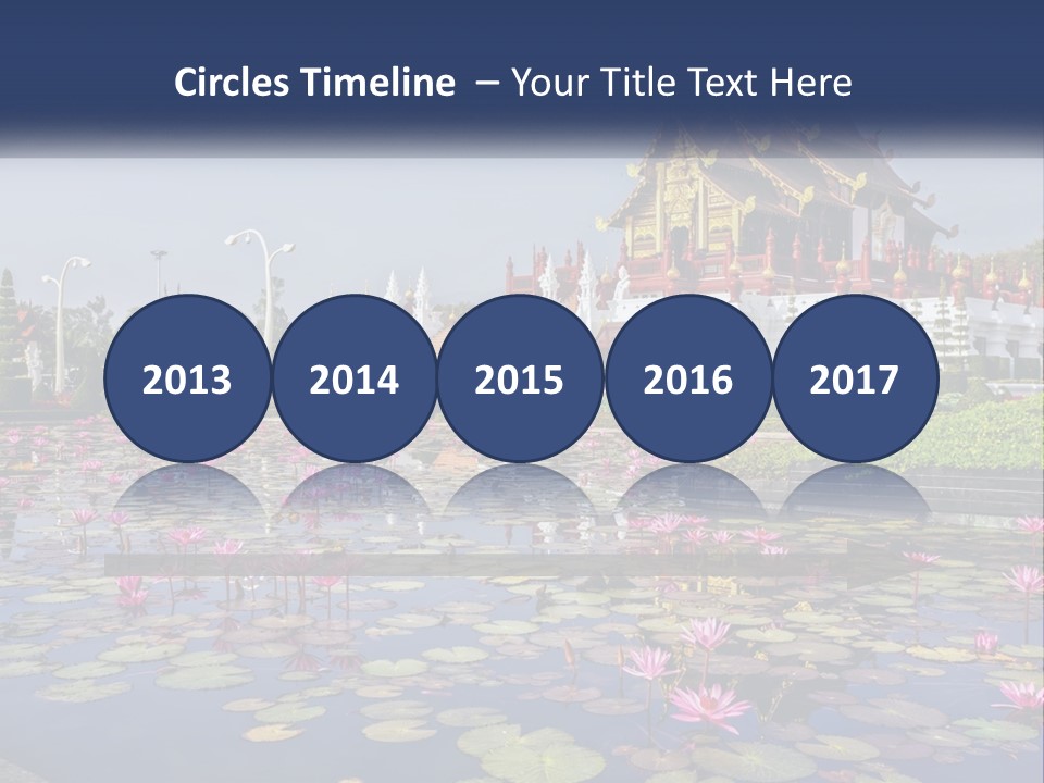 A Large Building With Lots Of Water Lilies In Front Of It PowerPoint Template