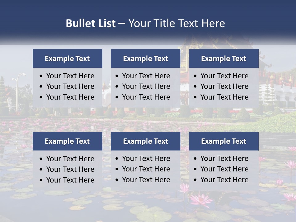 A Large Building With Lots Of Water Lilies In Front Of It PowerPoint Template