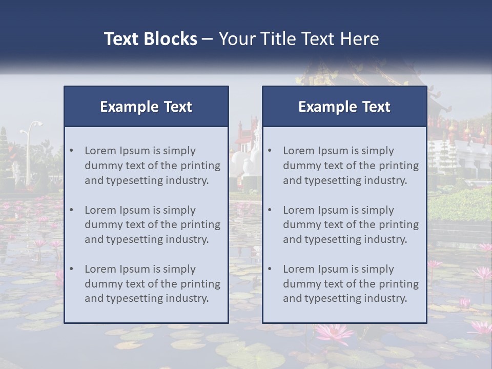 A Large Building With Lots Of Water Lilies In Front Of It PowerPoint Template