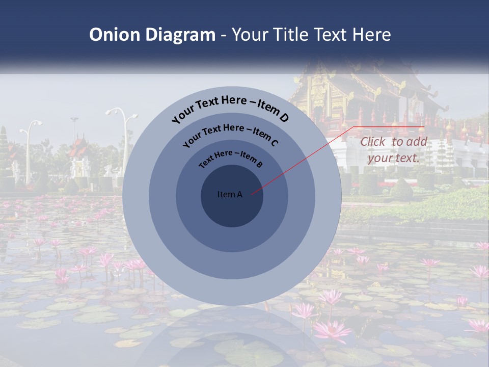 A Large Building With Lots Of Water Lilies In Front Of It PowerPoint Template