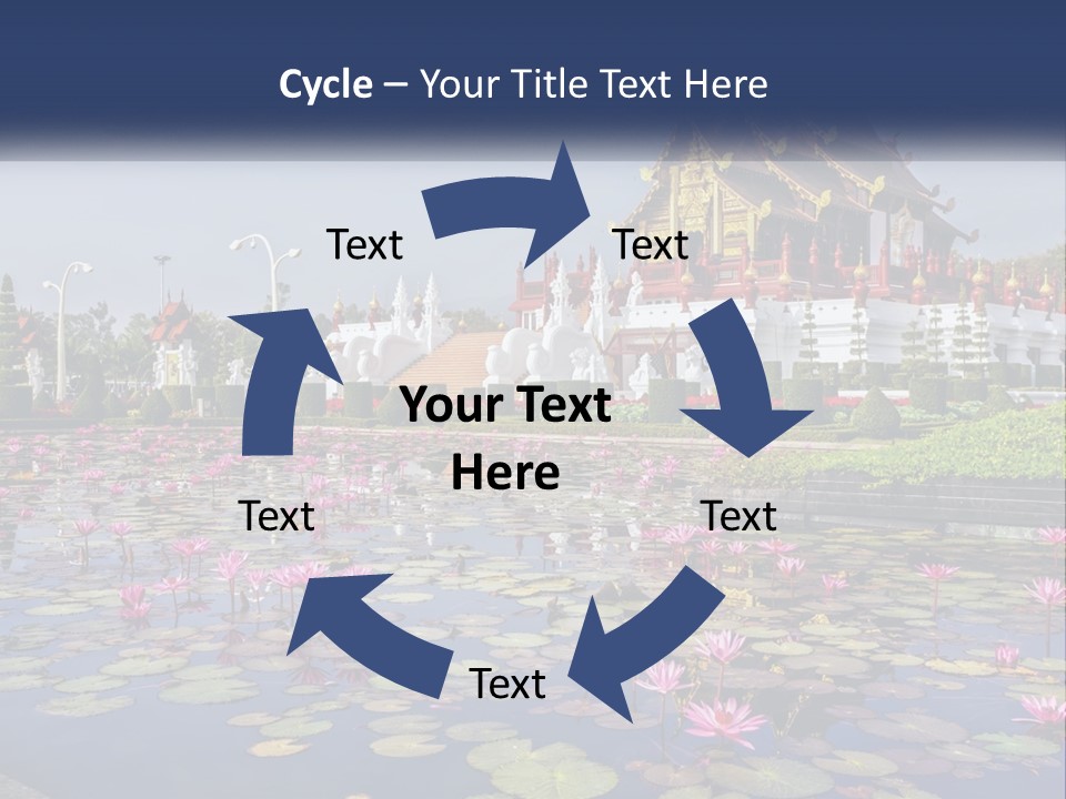 A Large Building With Lots Of Water Lilies In Front Of It PowerPoint Template