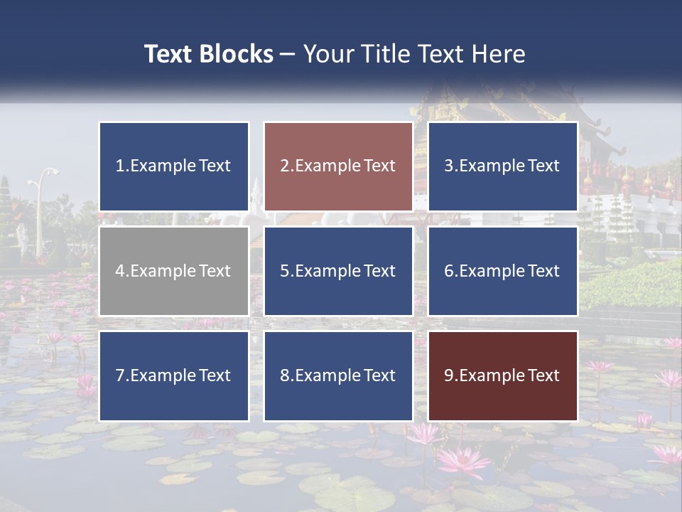 A Large Building With Lots Of Water Lilies In Front Of It PowerPoint Template