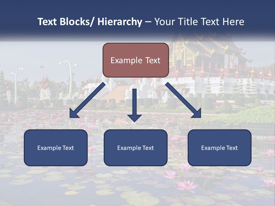 A Large Building With Lots Of Water Lilies In Front Of It PowerPoint Template