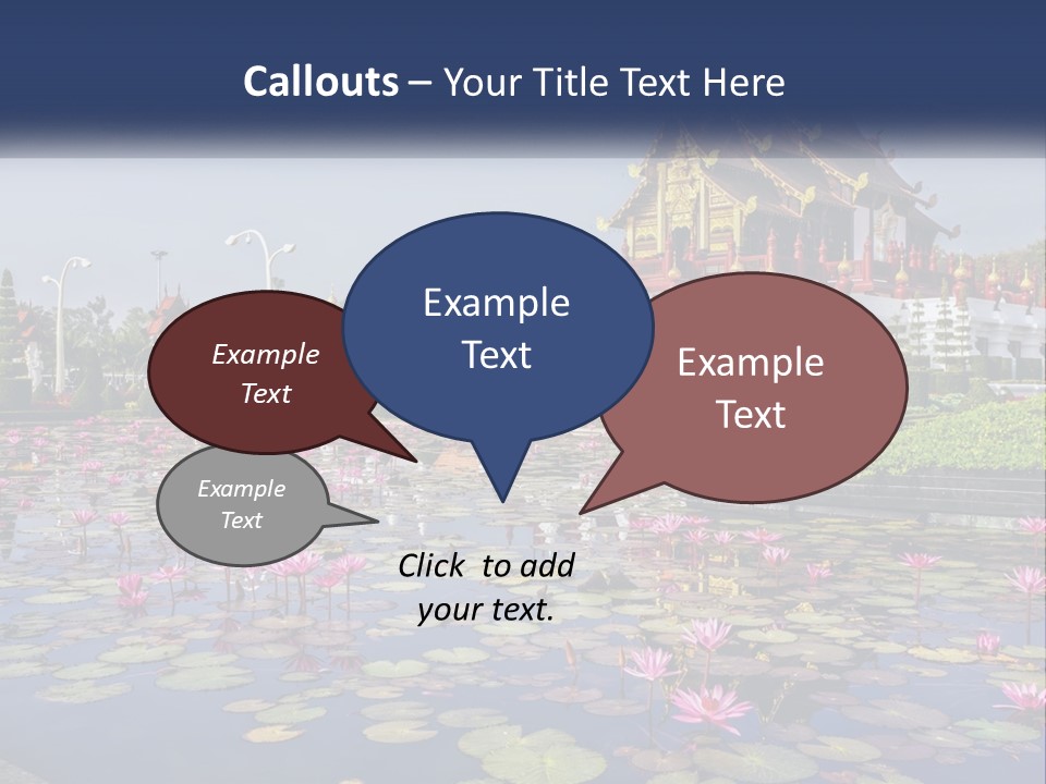 A Large Building With Lots Of Water Lilies In Front Of It PowerPoint Template