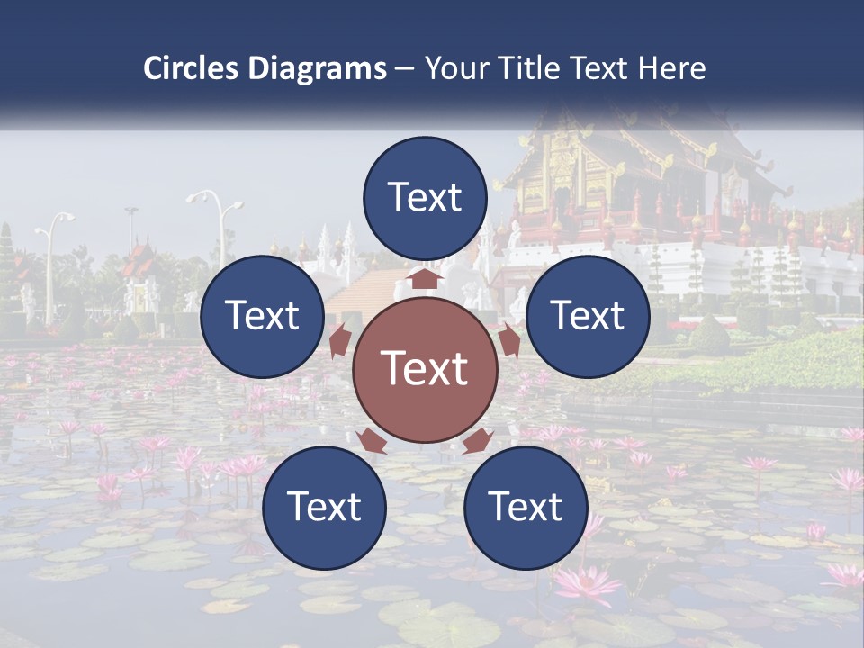 A Large Building With Lots Of Water Lilies In Front Of It PowerPoint Template