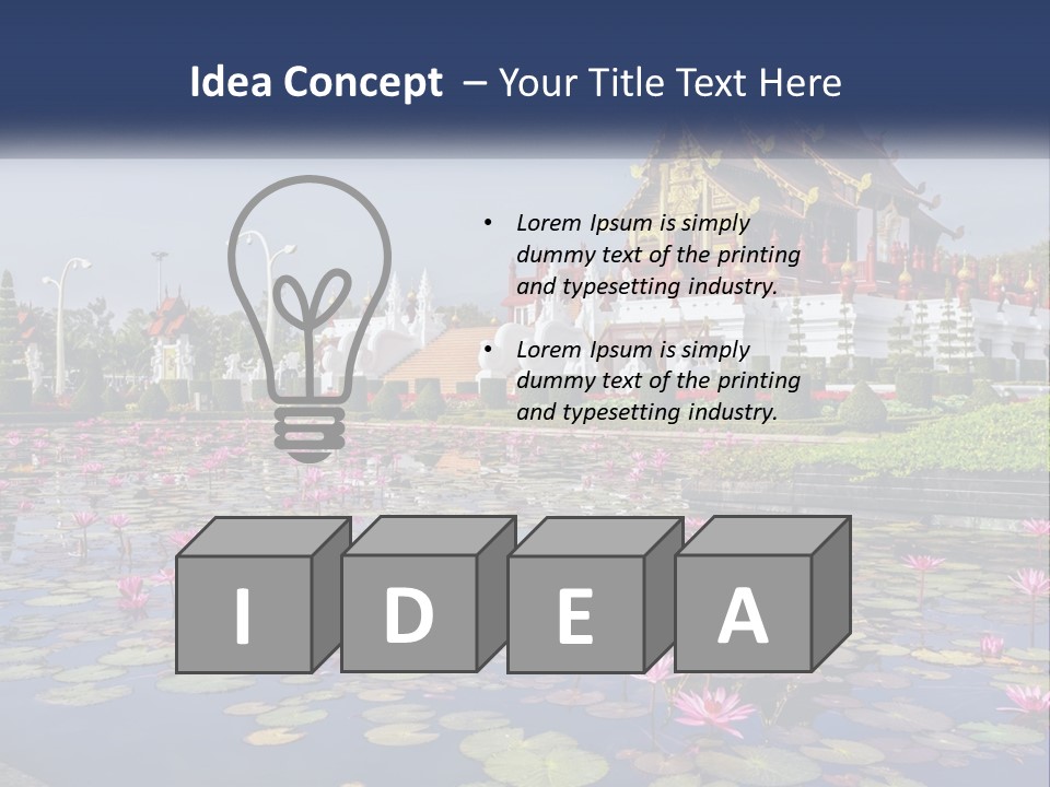 A Large Building With Lots Of Water Lilies In Front Of It PowerPoint Template