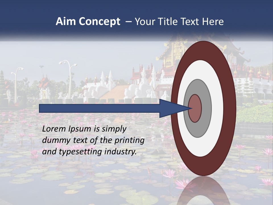 A Large Building With Lots Of Water Lilies In Front Of It PowerPoint Template