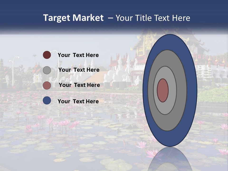 A Large Building With Lots Of Water Lilies In Front Of It PowerPoint Template