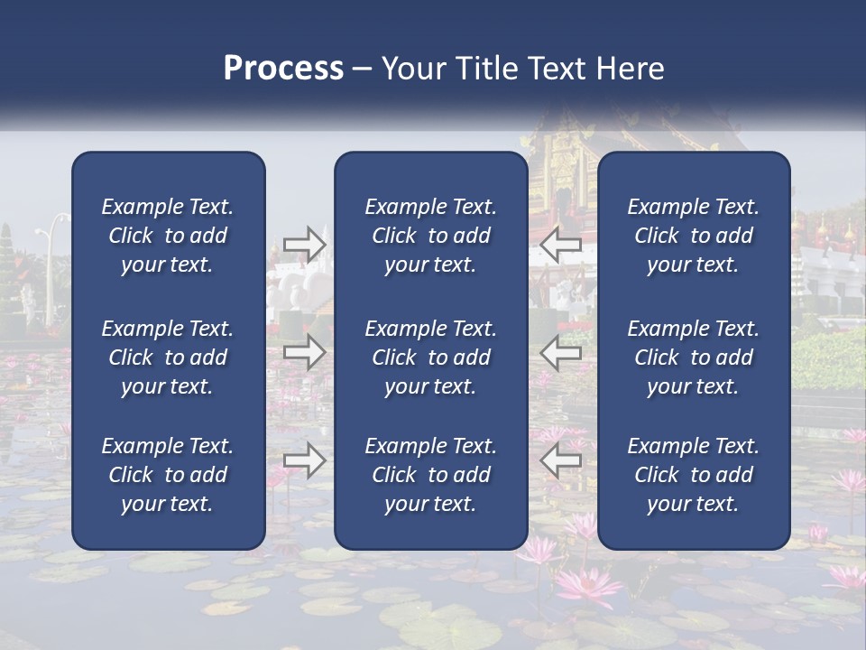A Large Building With Lots Of Water Lilies In Front Of It PowerPoint Template
