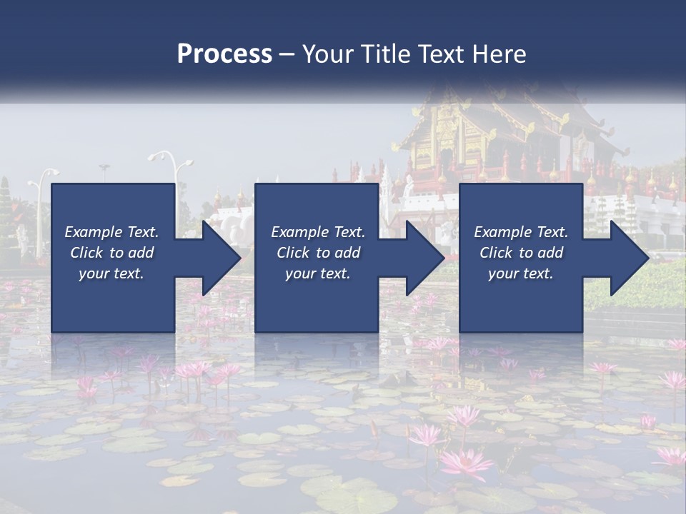A Large Building With Lots Of Water Lilies In Front Of It PowerPoint Template