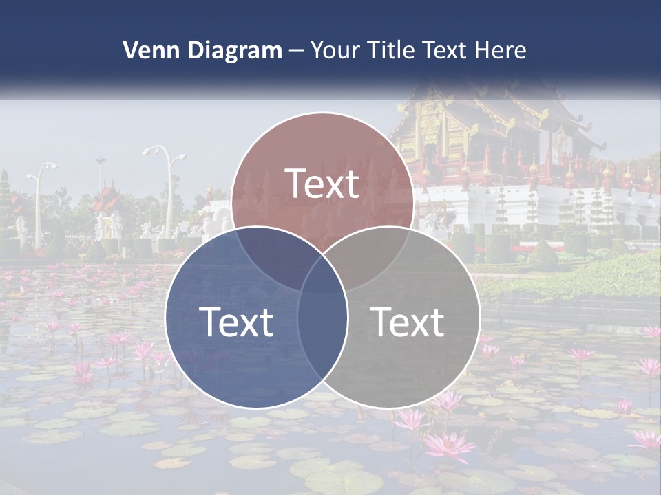 A Large Building With Lots Of Water Lilies In Front Of It PowerPoint Template