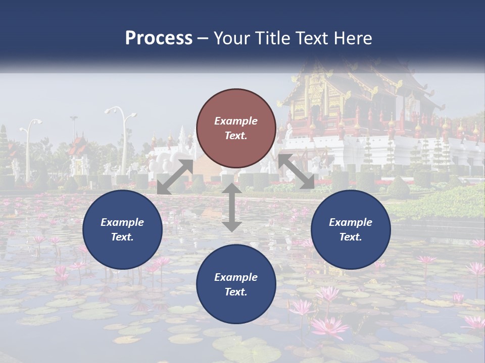 A Large Building With Lots Of Water Lilies In Front Of It PowerPoint Template