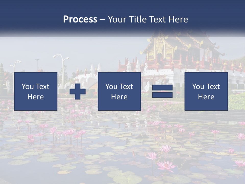 A Large Building With Lots Of Water Lilies In Front Of It PowerPoint Template