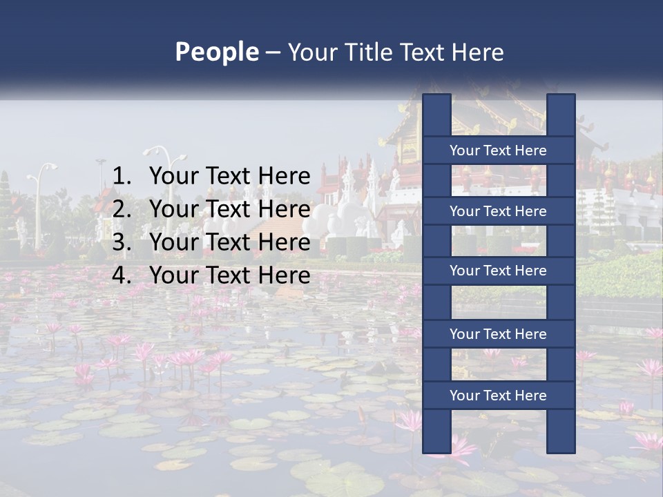 A Large Building With Lots Of Water Lilies In Front Of It PowerPoint Template