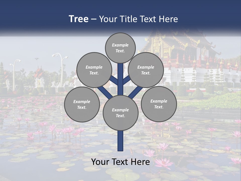 A Large Building With Lots Of Water Lilies In Front Of It PowerPoint Template