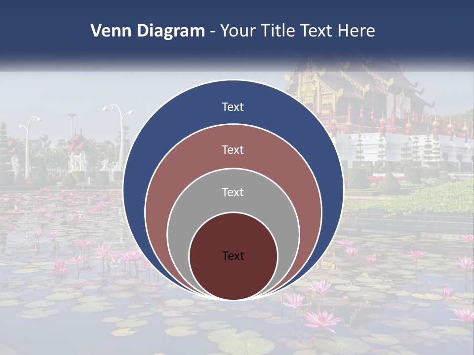 A Large Building With Lots Of Water Lilies In Front Of It PowerPoint Template