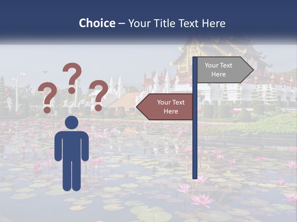 A Large Building With Lots Of Water Lilies In Front Of It PowerPoint Template
