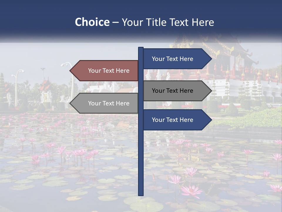 A Large Building With Lots Of Water Lilies In Front Of It PowerPoint Template