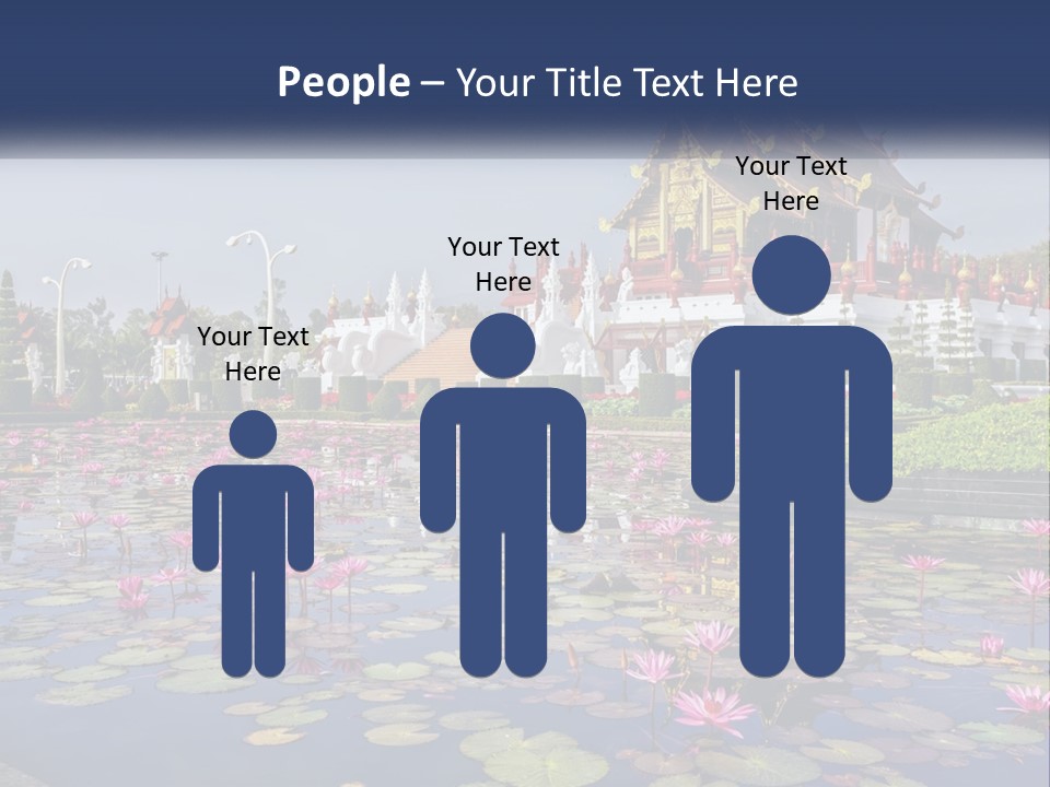 A Large Building With Lots Of Water Lilies In Front Of It PowerPoint Template